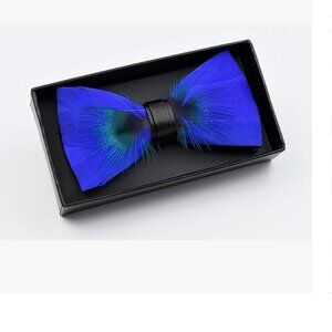 Men's Handmade Feather Leather Bowtie Blue